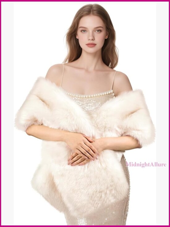 Accessories - Long Faux Fur Shawl Scarf Winter Warm Bridal Wedding Party Festive